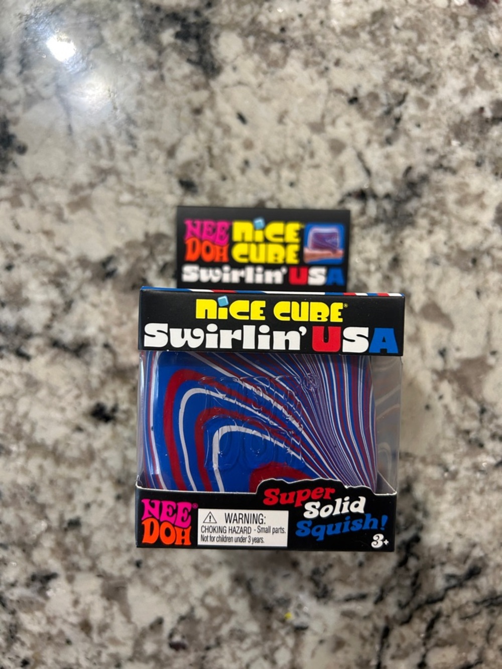Authentic Needoh! Cube Swirlin' USA Super Solid Squish - Red, Blue, White Swirl